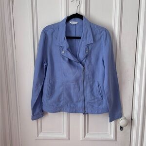 Cynthia Rowley 100% Linen Zip front Asymmetrical Closure No SizeTag Blue Medium